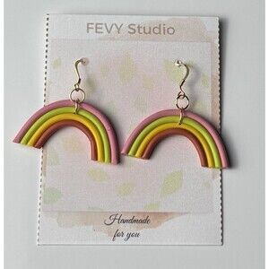Handmade Polymer Clay Statement Earrings Stainless Steel Rainbow Design